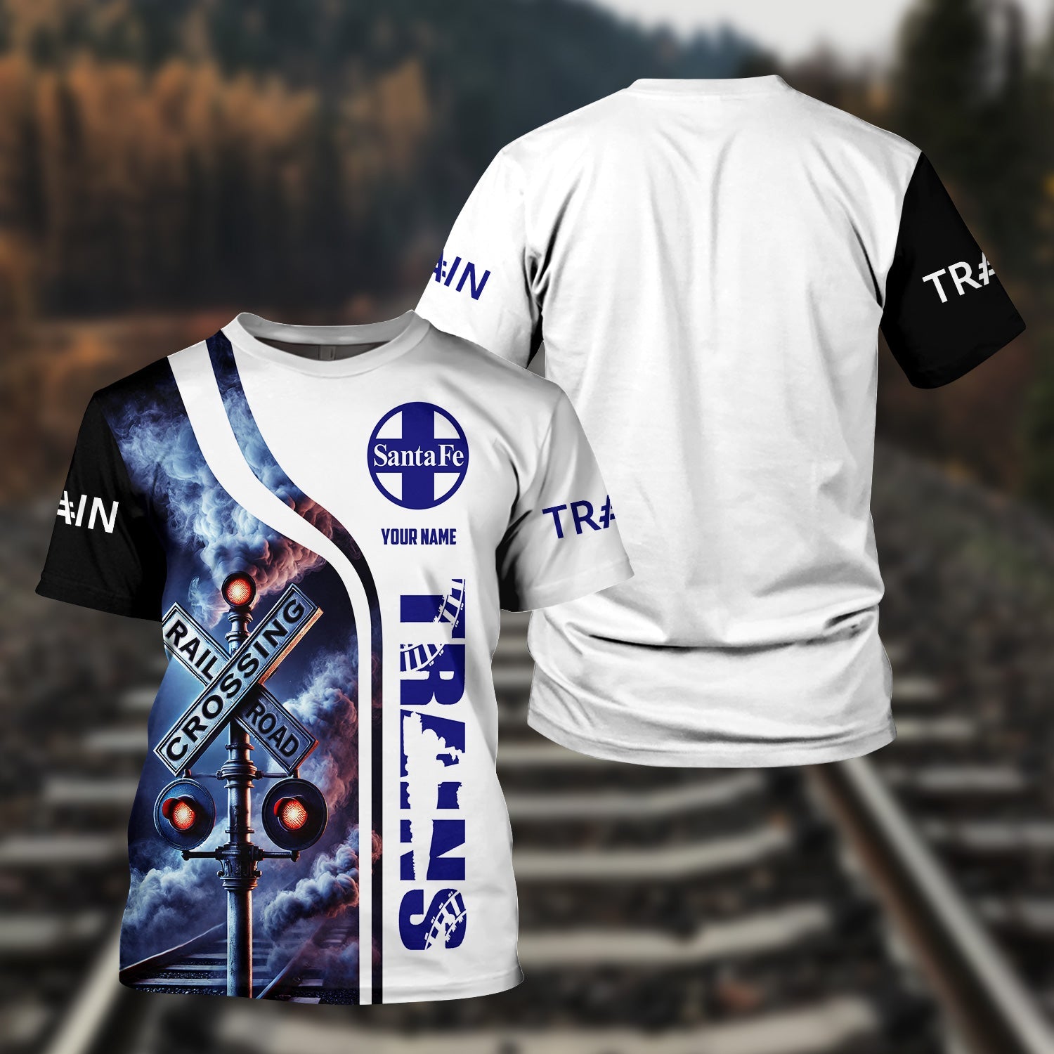 Railspirit Custom Name Santa Fe Railway T Shirt One Track Mind American Locomotive Train Shirt All Over Print