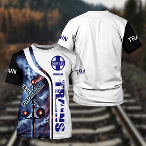 Railspirit Custom Name Santa Fe Railway T Shirt One Track Mind American Locomotive Train Shirt All Over Print