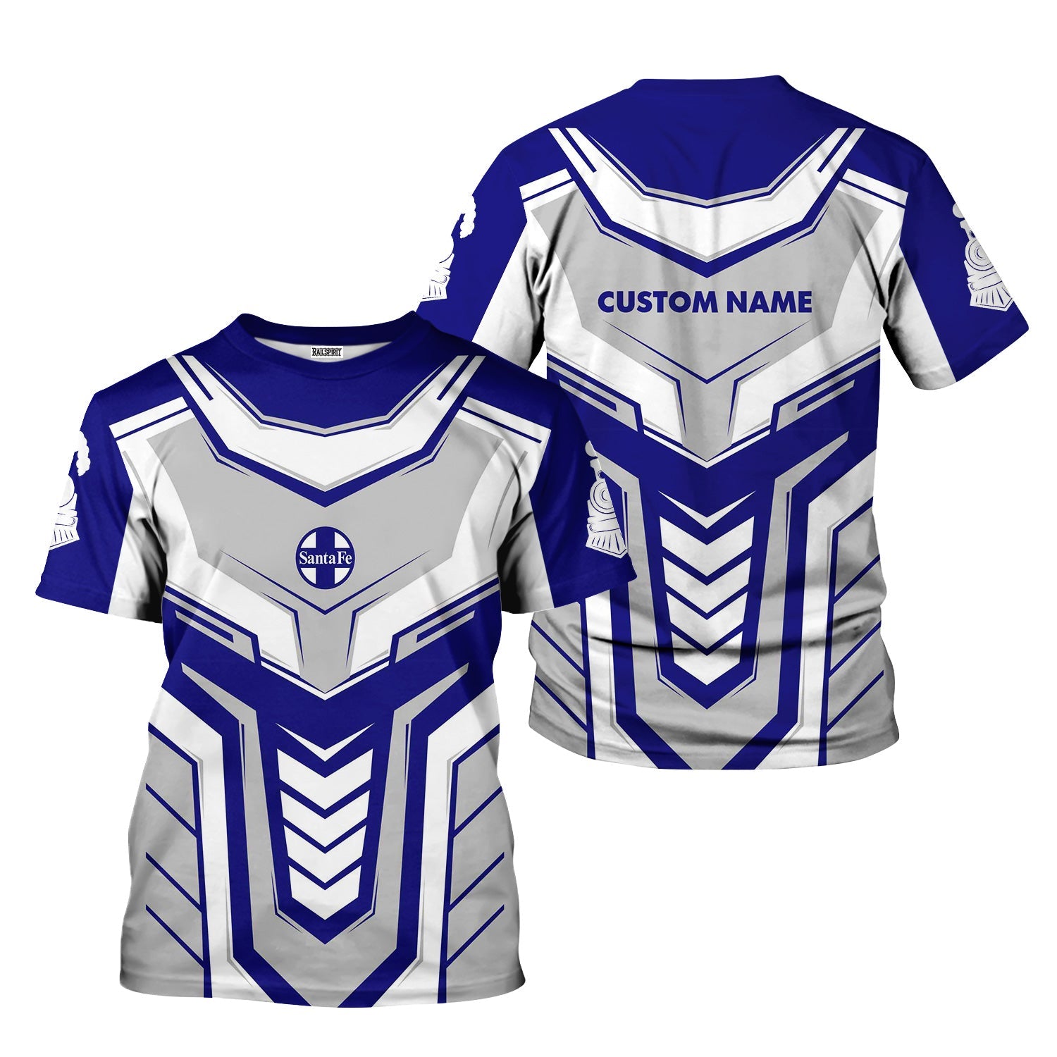 Railspirit Personalized Santa Fe ATSF Railway T-Shirt Armor-Inspired Design Atchison, Topeka and Santa Fe Train Shirt All Over Print