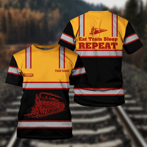 Railspirit Custom Name Chicago South Shore and South Bend Railroad T Shirt Eat Train Sleep Repeat Printed Train Shirt