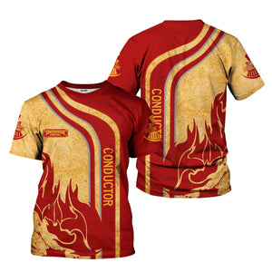 Railspirit Personalized Chicago South Shore and South Bend Railroad T-Shirt Flame Design with Custom Job Position Train Shirt