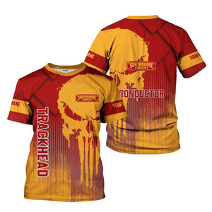 Railspirit Personalized Chicago South Shore and South Bend Railroad T-Shirt Skull Design with Custom Job Train Shirt for Trackhead Crew