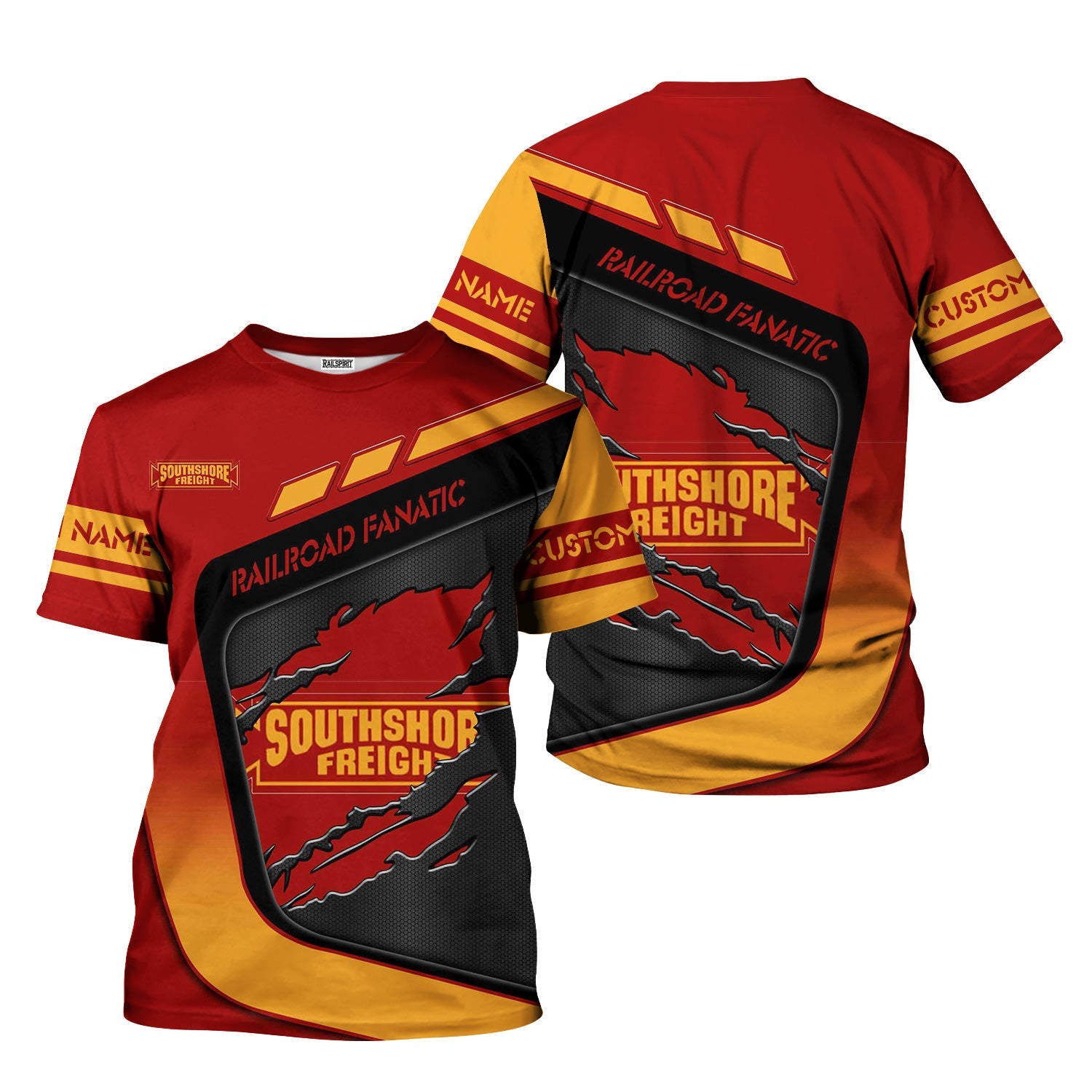 Railspirit Personalized Chicago South Shore and South Bend Railroad T-Shirt Ripped Texture Style Train Shirt For Railroad Fanatic