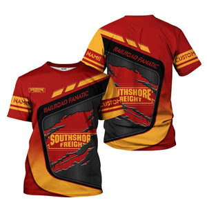 Railspirit Personalized Chicago South Shore and South Bend Railroad T-Shirt Ripped Texture Style Train Shirt For Railroad Fanatic