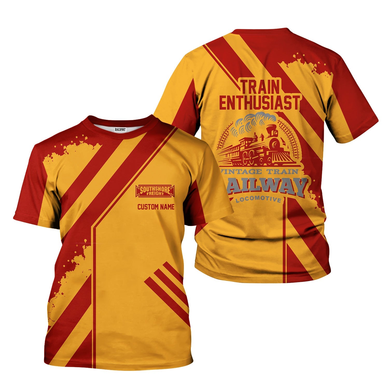 Railspirit Personalized Chicago South Shore and South Bend Railroad T-Shirt Locomotive Design Train Shirt for Train Enthusiast