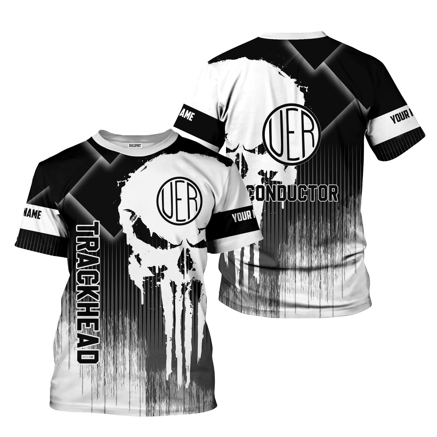 Railspirit Personalized Union Electric Railway T-Shirt Skull Design with Custom Job Train Shirt for Trackhead Crew