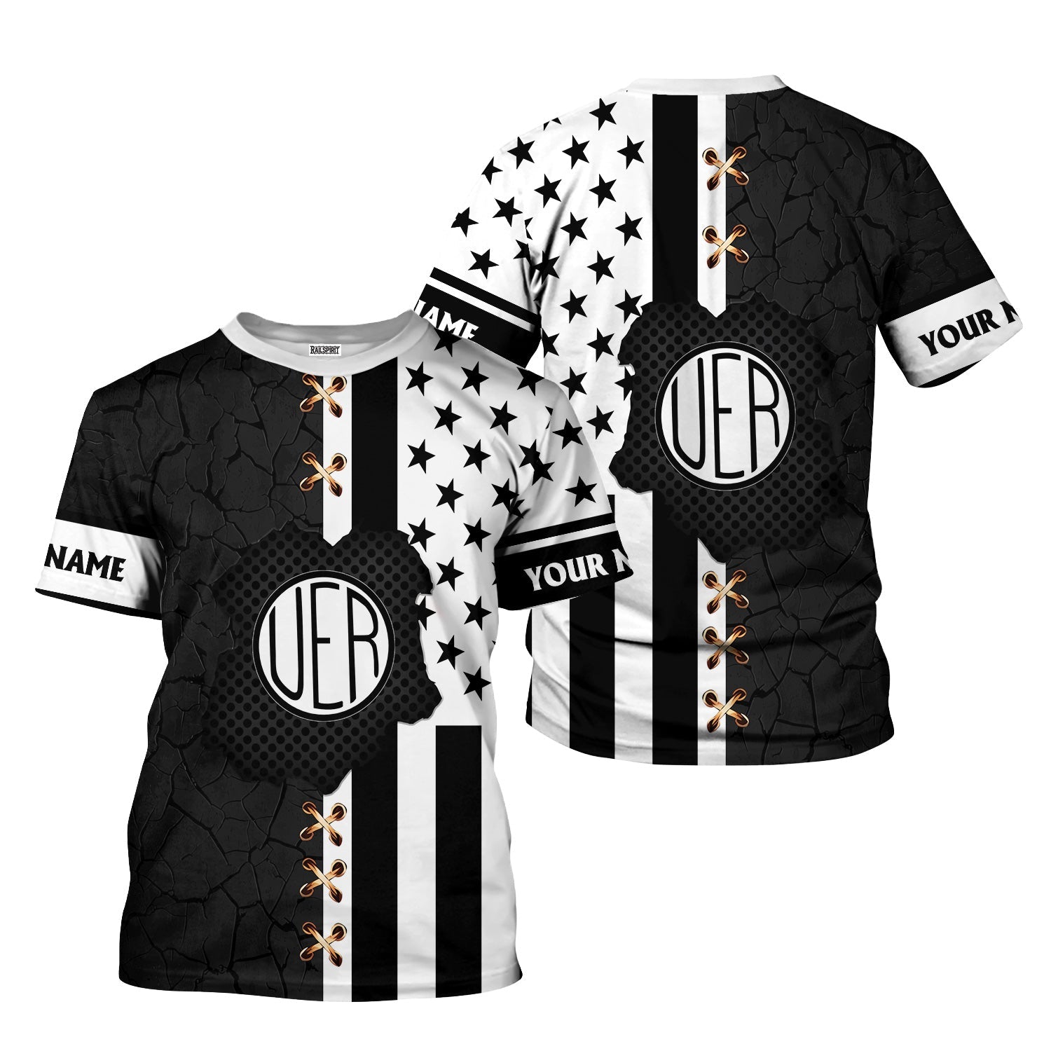 Railspirit Personalized Union Electric Railway T-Shirt American Flag with Crack Effect Train Shirt