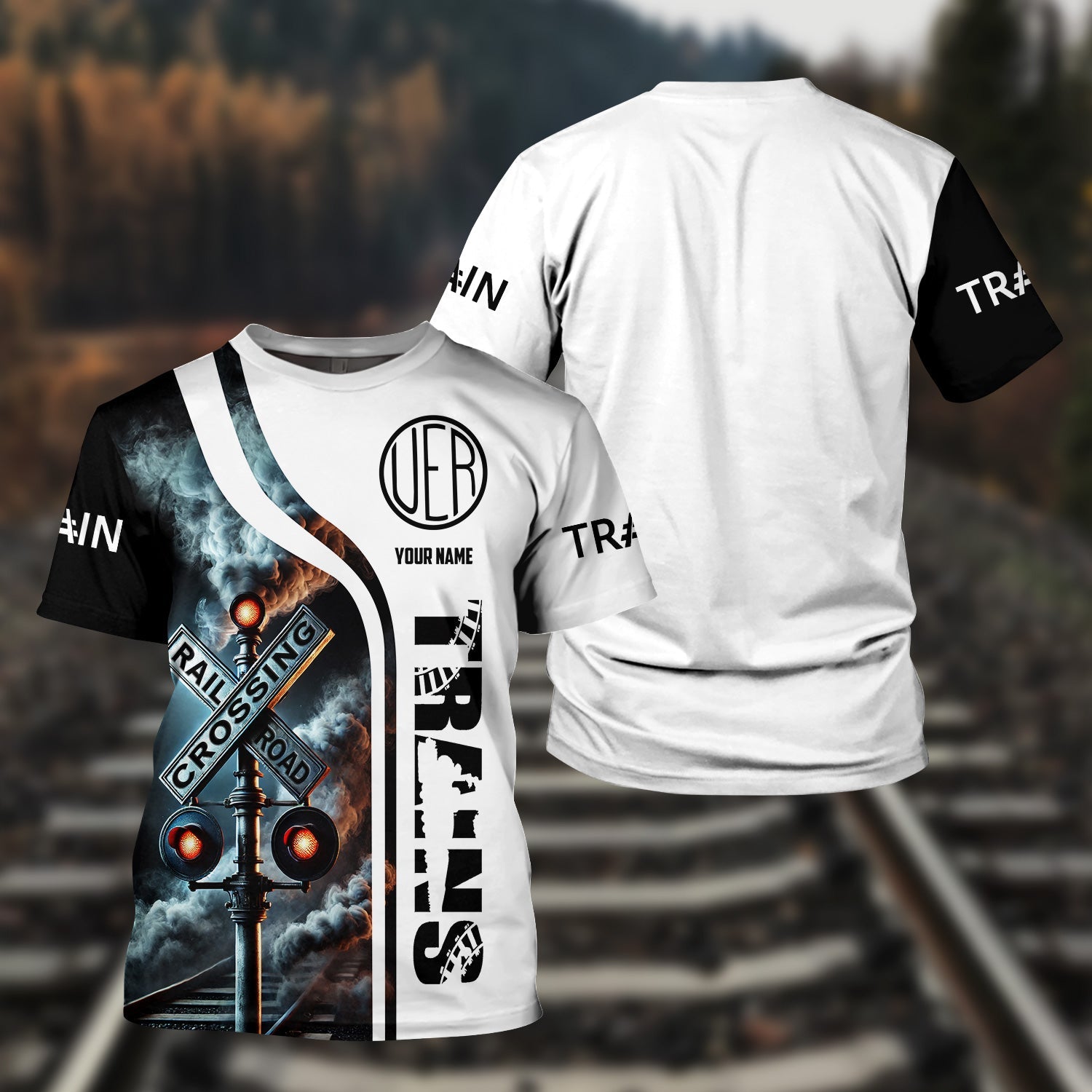 Railspirit Custom Name Union Electric Railway T Shirt Railroad Crossing Sign Train Shirt All Over Print