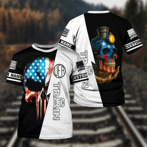 Railspirit Personalized Union Electric Railway T-Shirt Train Skull American Flag Shirt All Over Print