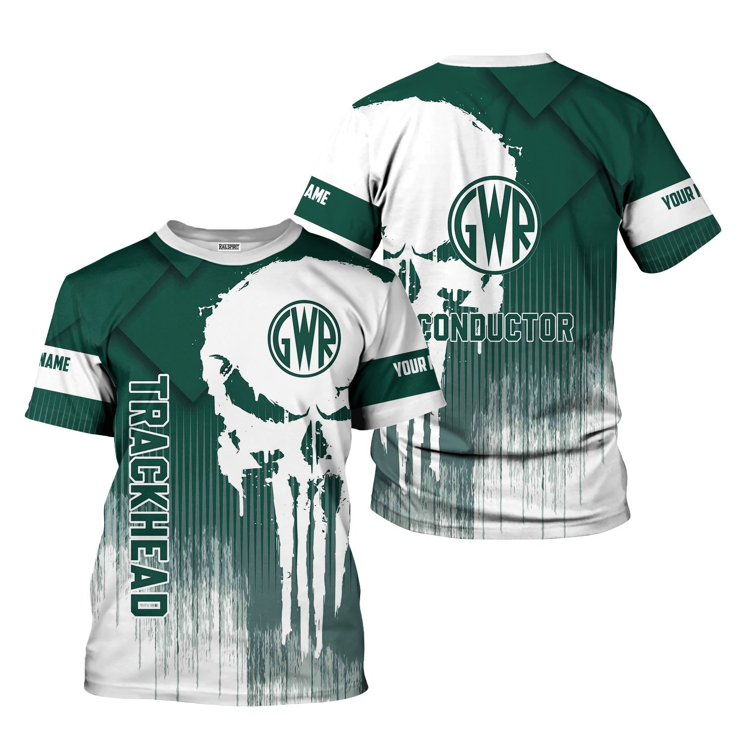 Railspirit Personalized Great Western Railway T-Shirt Skull Design with Custom Job Train Shirt for Trackhead Crew