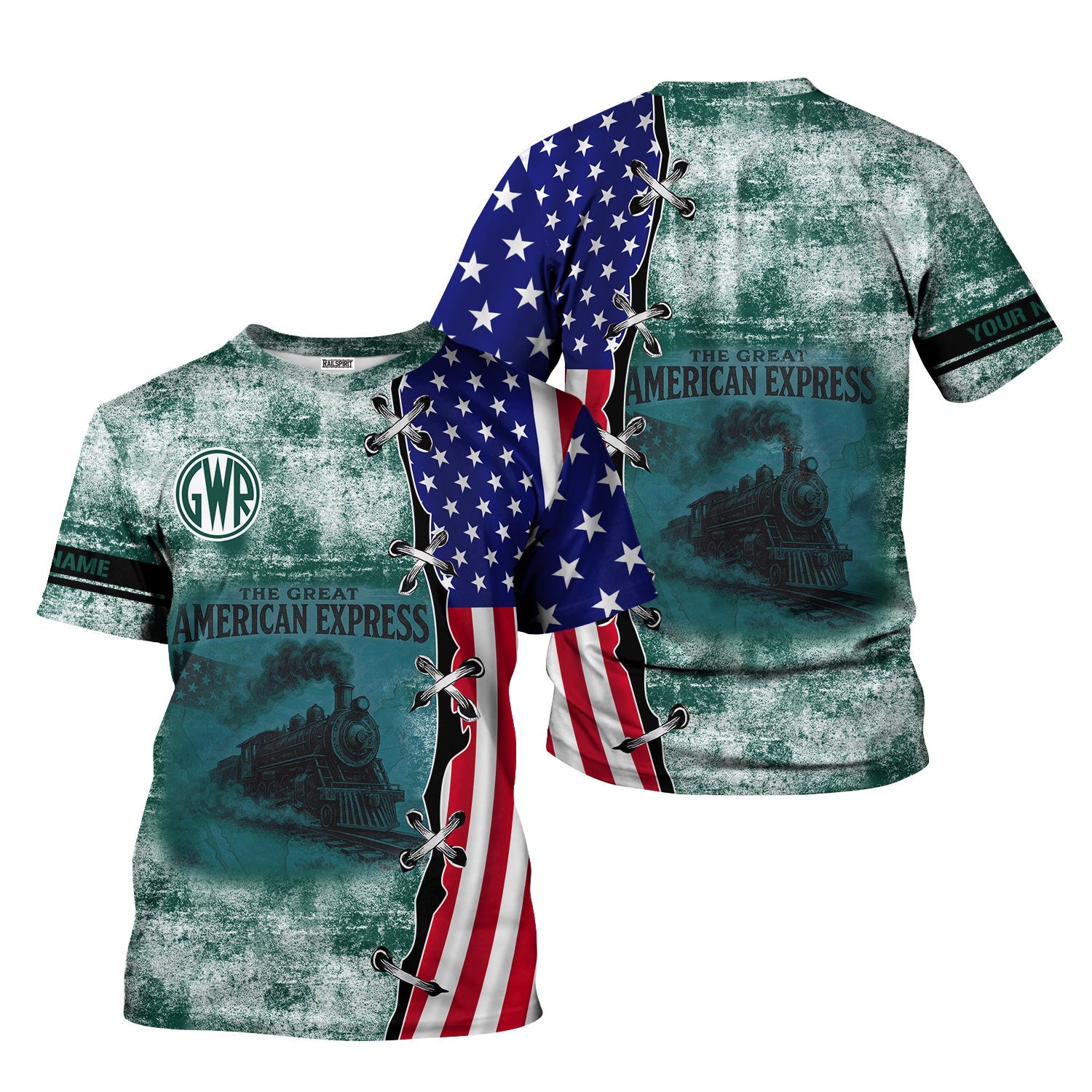Railspirit Personalized Great Western Railway T-Shirt Retro American Express Train With USA Flag Shirt