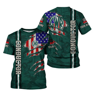 Railspirit Personalized Great Western Railway T-Shirt USA Flag Claw Art with Custom Job Train Shirt