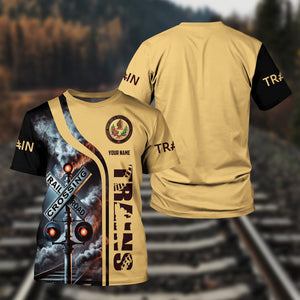 Railspirit Custom Name London, Midland and Scottish Railway T Shirt Railroad Crossing Sign Train Shirt All Over Print