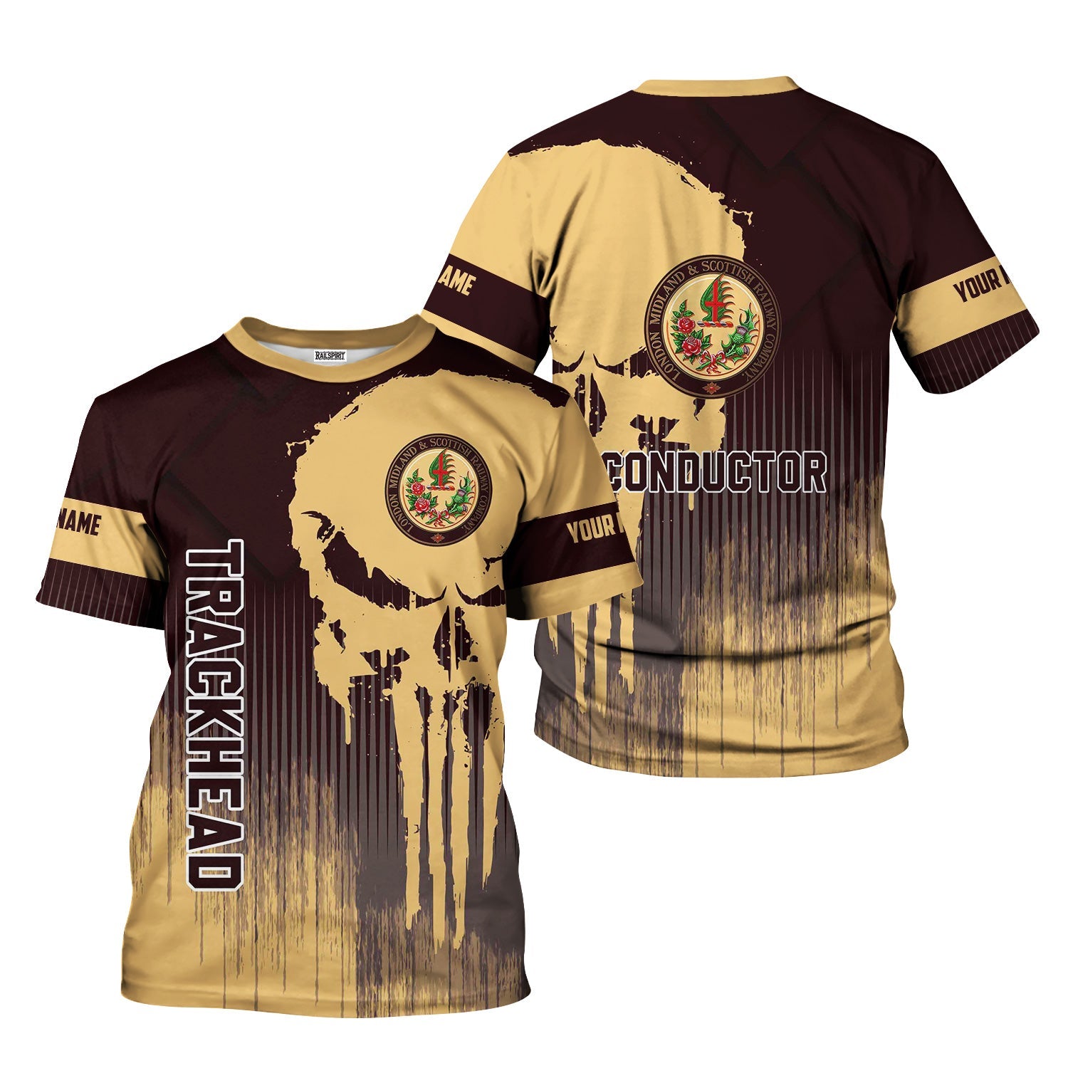Railspirit Personalized London, Midland and Scottish Railway T-Shirt Skull Design with Custom Job Train Shirt for Trackhead Crew