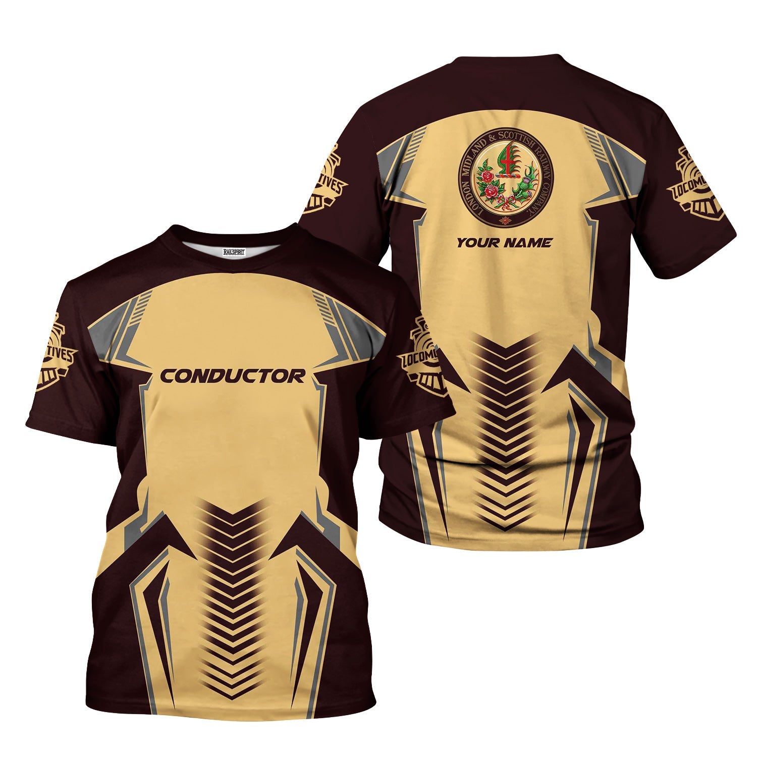 Railspirit Personalized London, Midland and Scottish Railway T-Shirt Standout Style with Custom Position Train Shirt