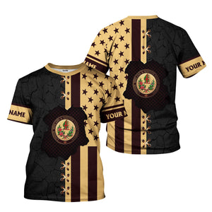 Railspirit Personalized London, Midland and Scottish Railway T-Shirt American Flag with Crack Effect Train Shirt