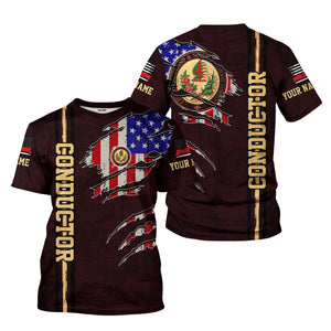 Railspirit Personalized London, Midland and Scottish Railway T-Shirt USA Flag Claw Art with Custom Job Train Shirt