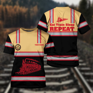 Railspirit Custom Name London, Midland and Scottish Railway T Shirt Eat Train Sleep Repeat Printed Train Shirt