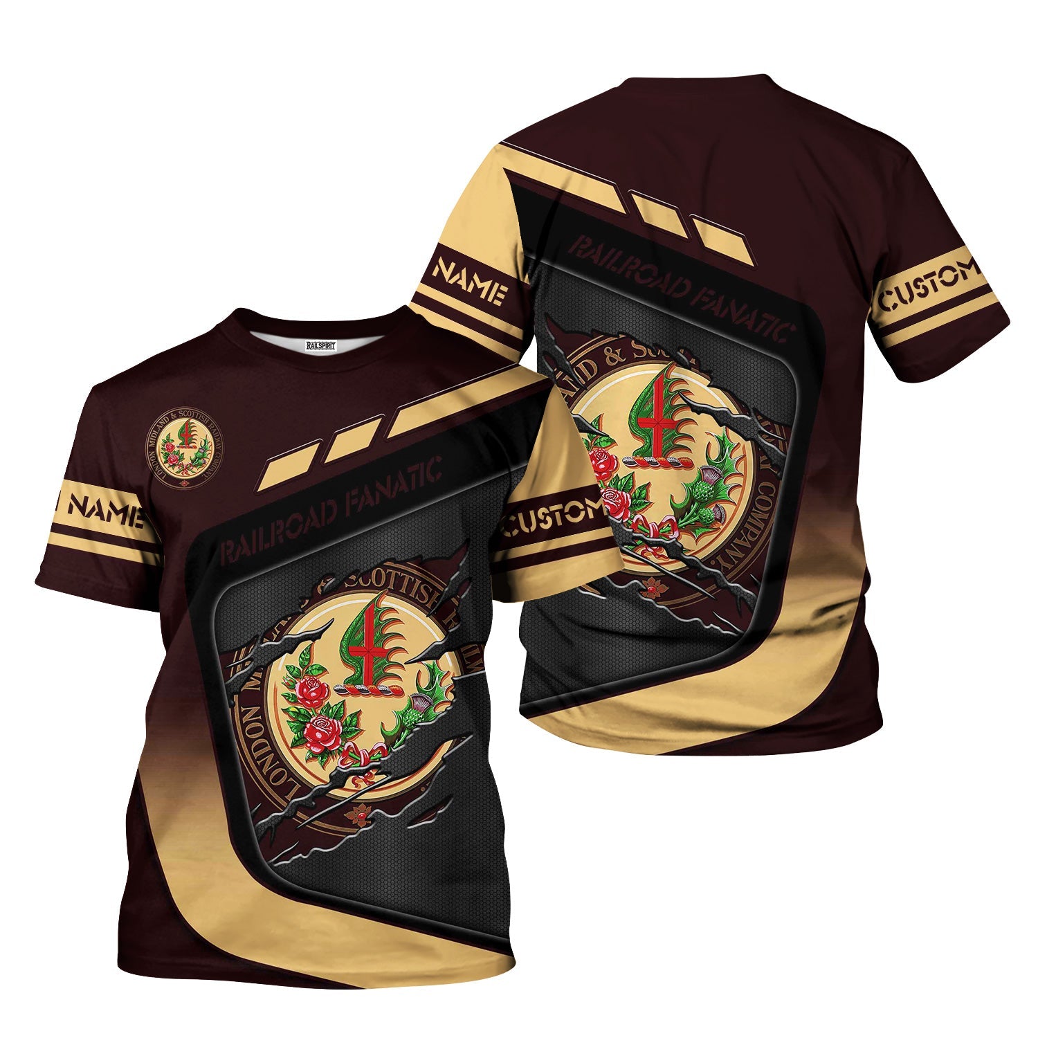 Railspirit Personalized London, Midland and Scottish Railway T-Shirt Ripped Texture Style Train Shirt For Railroad Fanatic