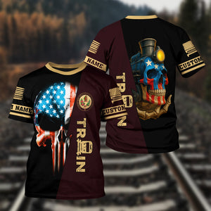 Railspirit Personalized London, Midland and Scottish Railway T-Shirt Train Skull American Flag Shirt All Over Print