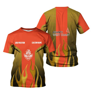 Railspirit Custom Name and Job Title Avanti West Coast T-Shirt Flame Graphic Train Shirt