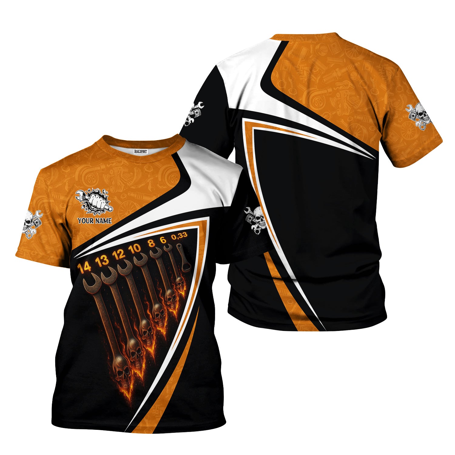 Personalized Mechanic Shirt, Sizes of Wrenches, Skull Wrench Design, Gift For Men