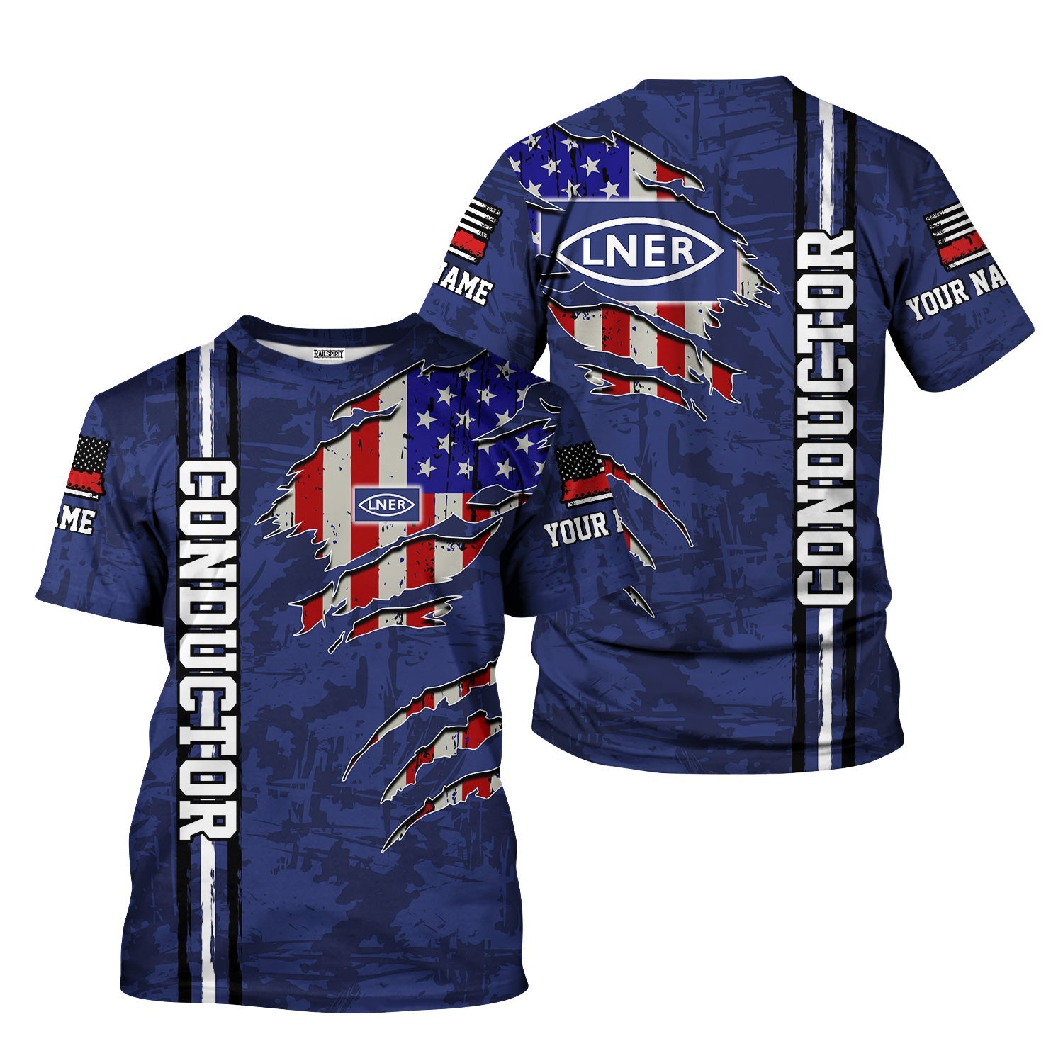 Railspirit Personalized London and North Eastern Railway T-Shirt USA Flag Claw Art with Custom Job Train Shirt