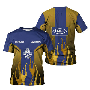Railspirit Custom Name and Job Title London and North Eastern Railway T-Shirt Flame Graphic Train Shirt