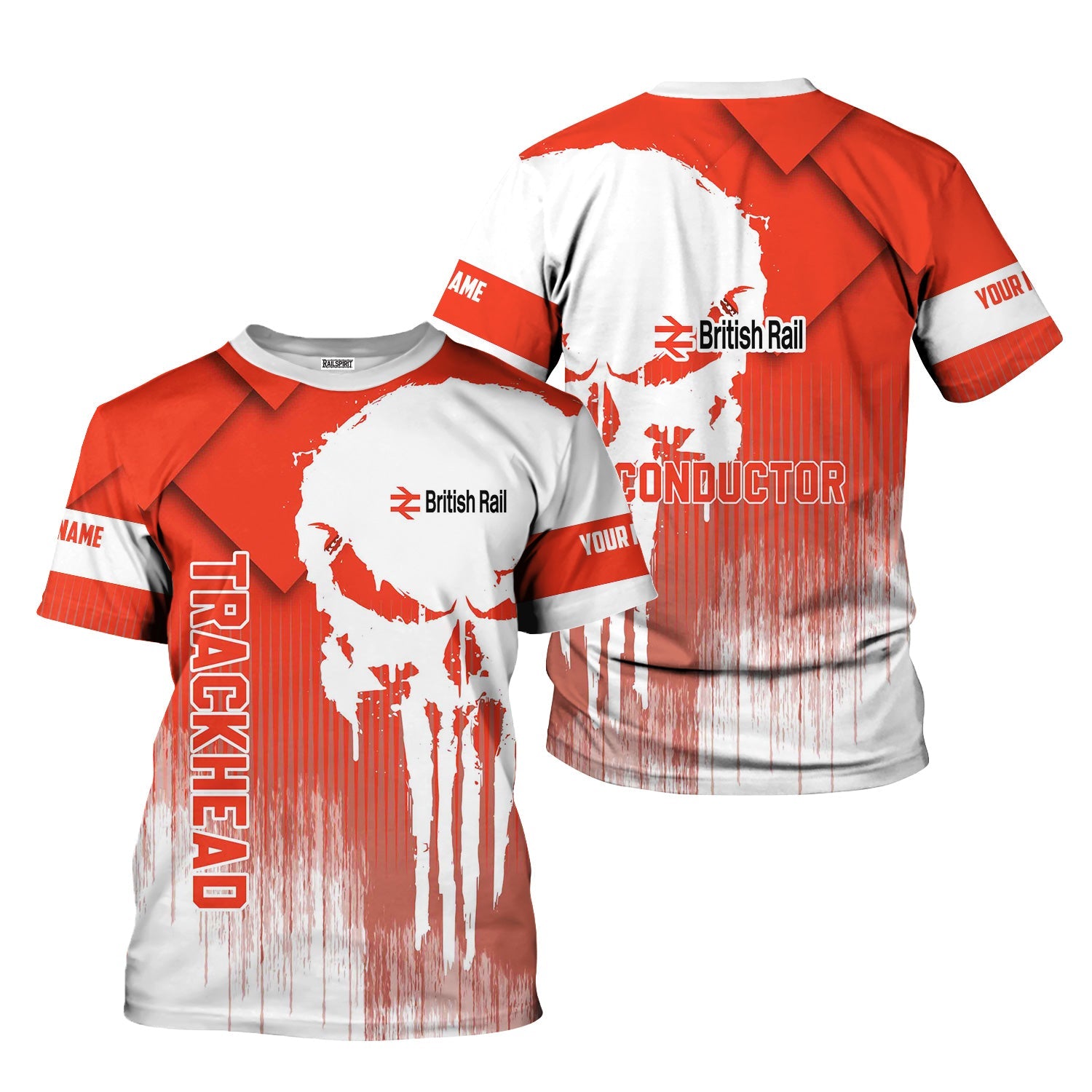 Railspirit Personalized British Railway T-Shirt Skull Design with Custom Job Train Shirt for Trackhead Crew