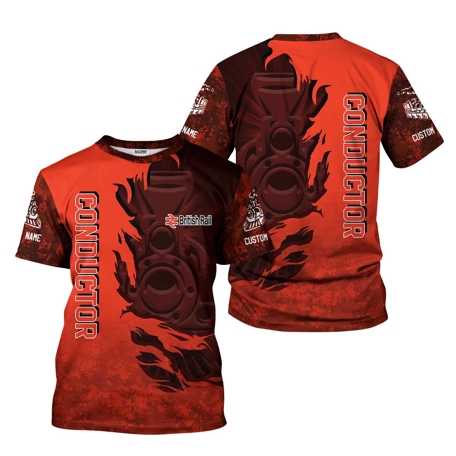 Railspirit Personalized British Railway T-Shirt Blazing Style with Custom Position Train Shirt