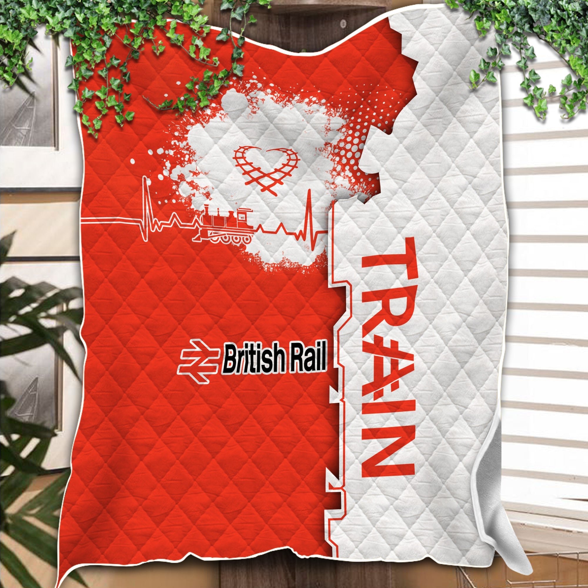 Railspirit British Railway Premium Quilts Engine Heartbeat and Track Love Style Quilts Gift Idea For Train Lovers
