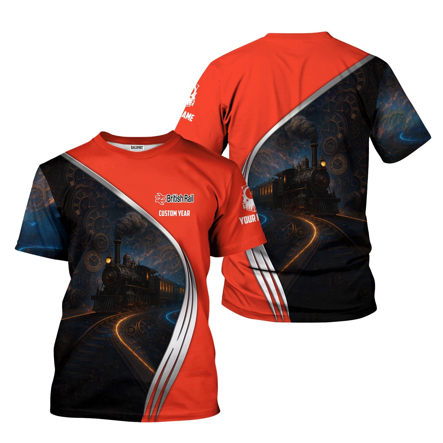 Railspirit Personalized British Railway T-Shirt Steampunk Locomotive with Custom Year Train Shirt