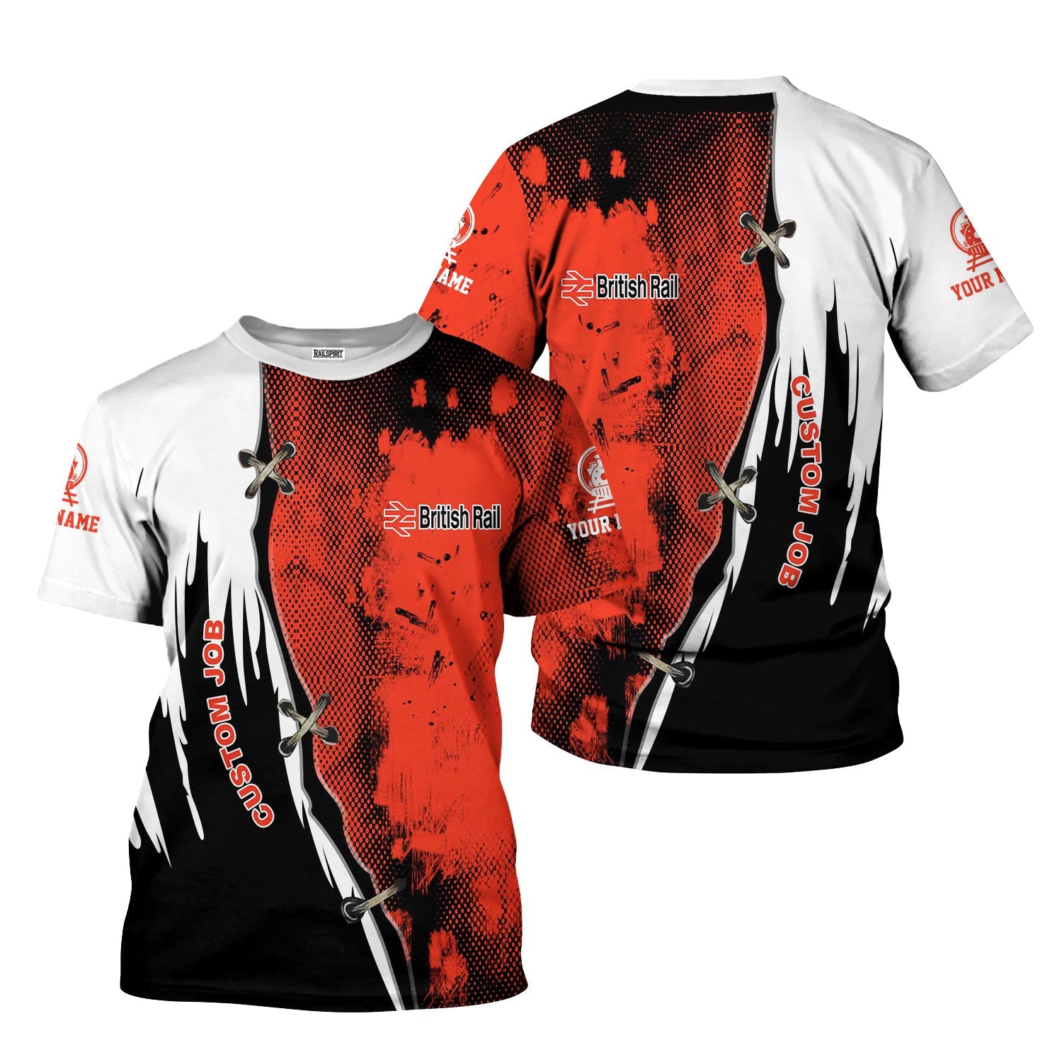 Railspirit Personalized British Railway T-Shirt Retro Stitches Design with Custom Position Train Shirt