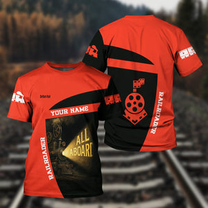 Railspirit Personalized British Railway T-Shirt All Aboard Steam Train Movie Projector Style Shirt