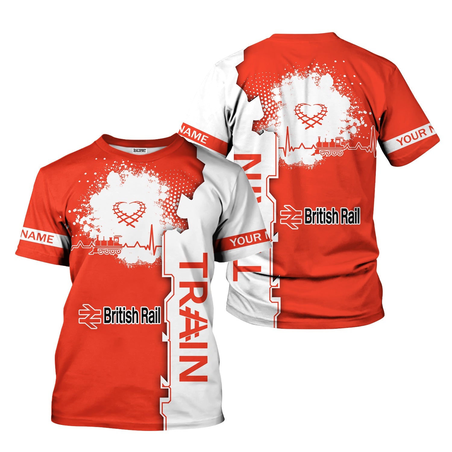 Railspirit Personalized British Railway T-Shirt Engine Heartbeat and Track Love Style Shirt Gift Idea For Train Lovers