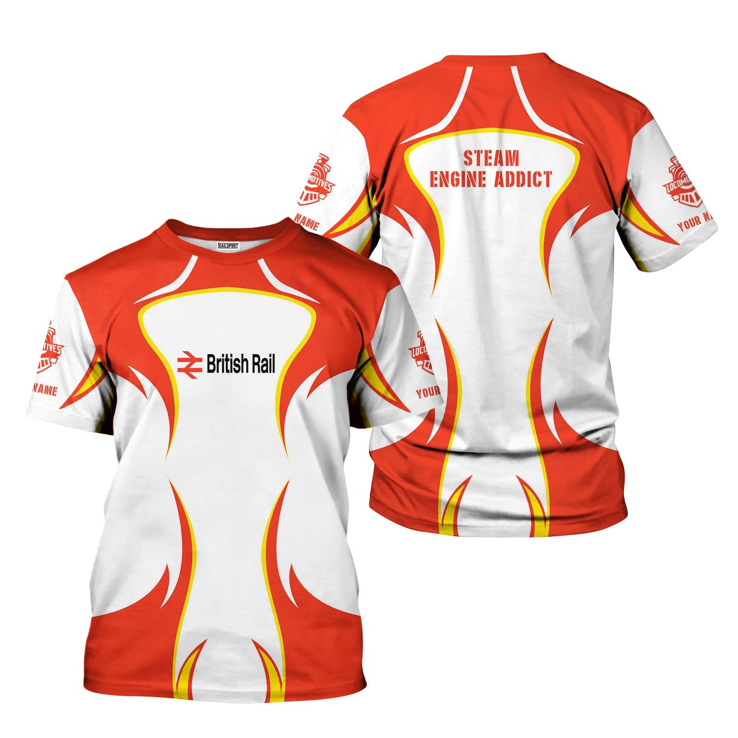 Railspirit Personalized British Railway T-Shirt Distinctive Flame Style Shirt For Steam Engine Addict