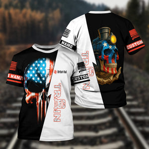 Railspirit Personalized British Railway T-Shirt Train Skull American Flag Shirt All Over Print