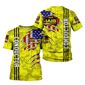 Railspirit Personalized Iowa Interstate Railroad T-Shirt USA Flag Claw Art with Custom Job IAIS Train Shirt