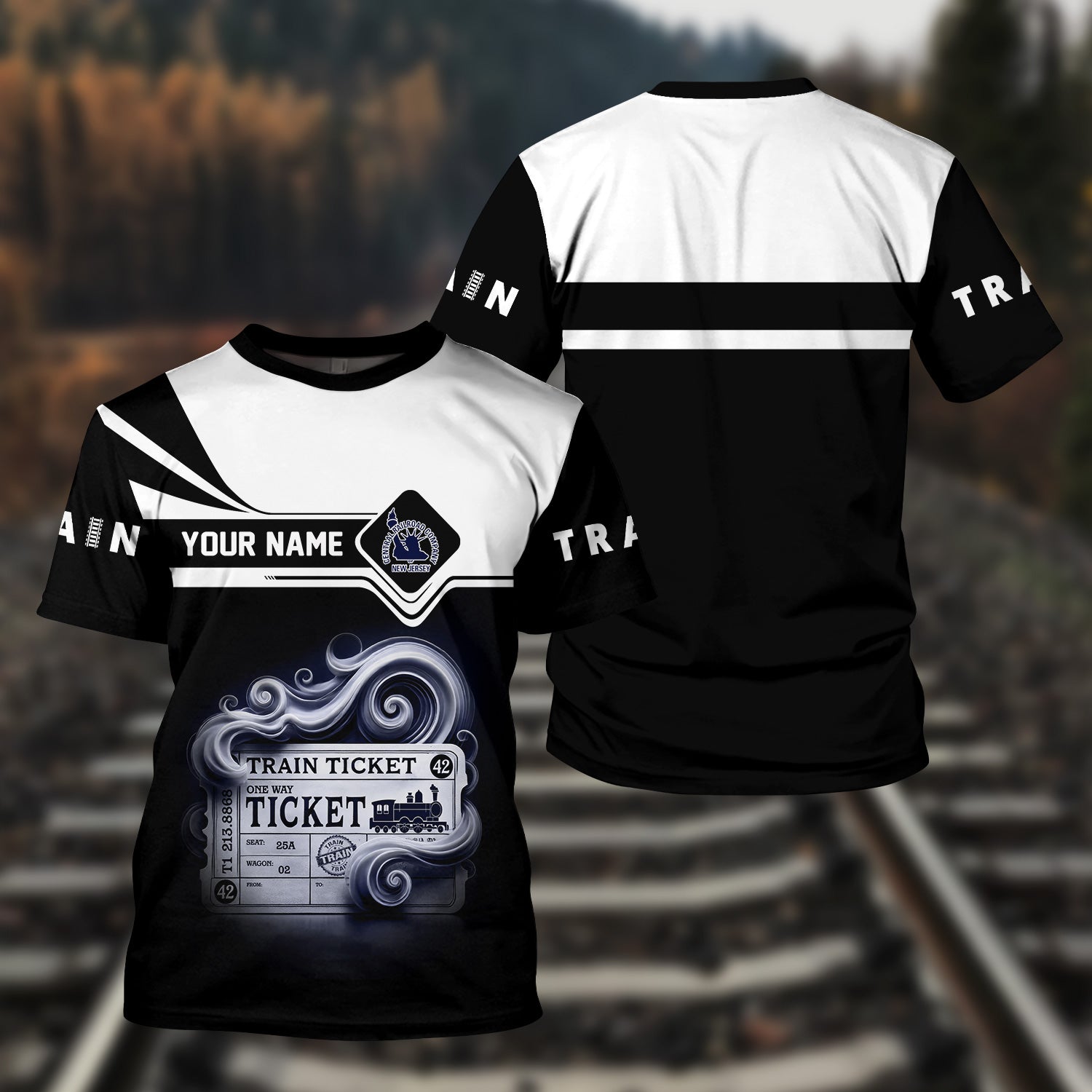 Railspirit Personalized CNJ Jersey Central Railroad T Shirt Train Ticket American Locomotive Printed Train