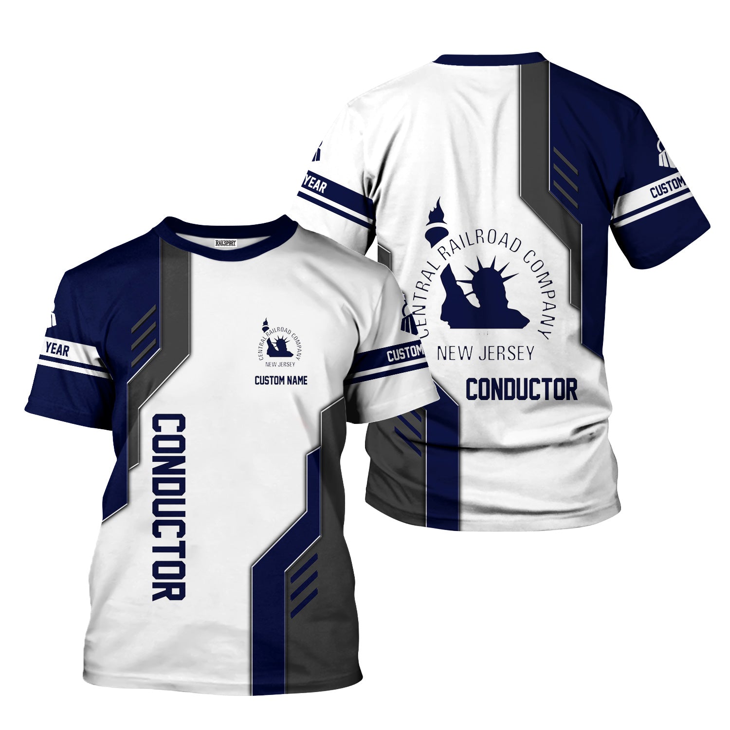 Railspirit Personalized Jersey Central Railroad T-Shirt Unique Railway Style with Custom Job CNJ Train Shirt