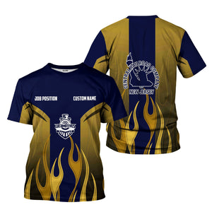 Railspirit Custom Name and Job Title Jersey Central Railroad T-Shirt Flame Graphic CNJ Train Shirt