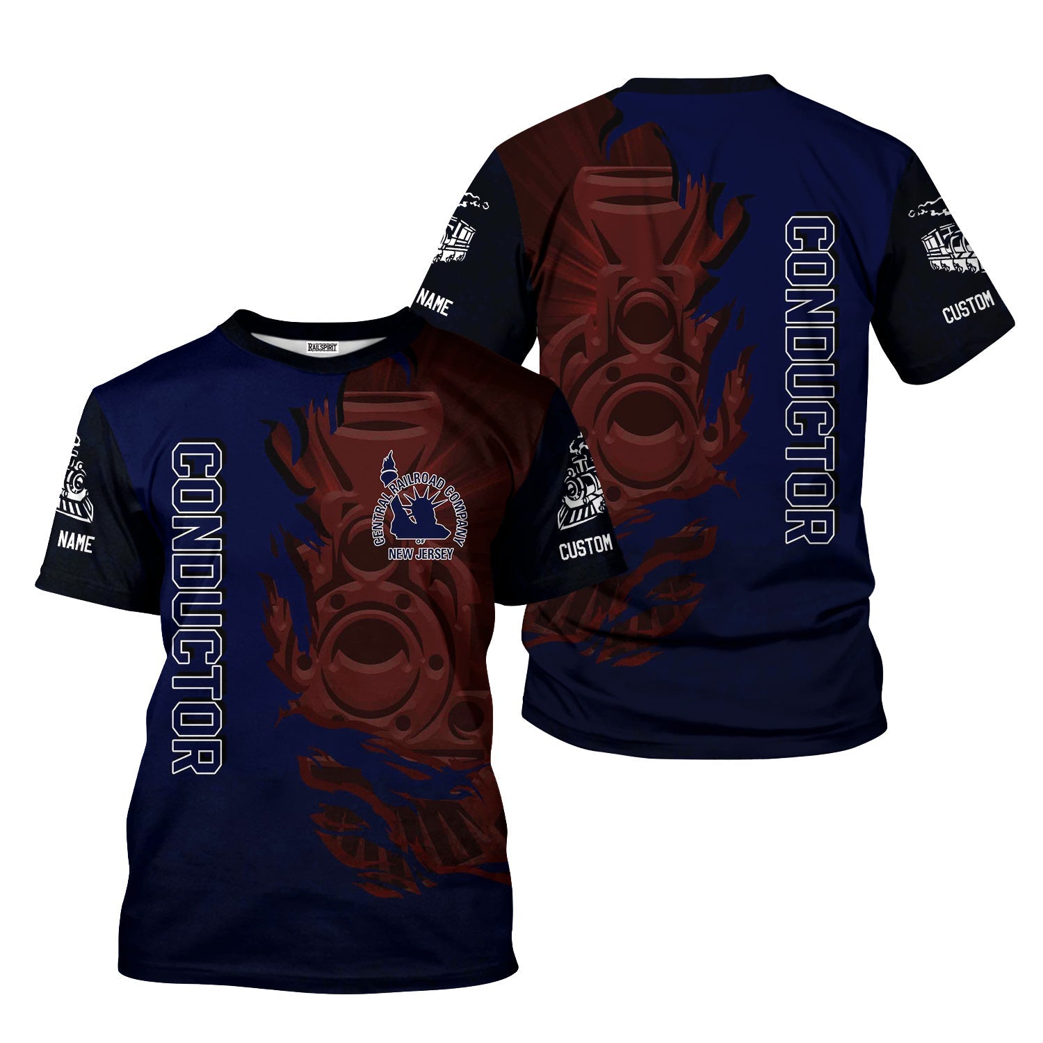 Railspirit Personalized Jersey Central Railroad T-Shirt Blazing Style with Custom Position CNJ Train Shirt