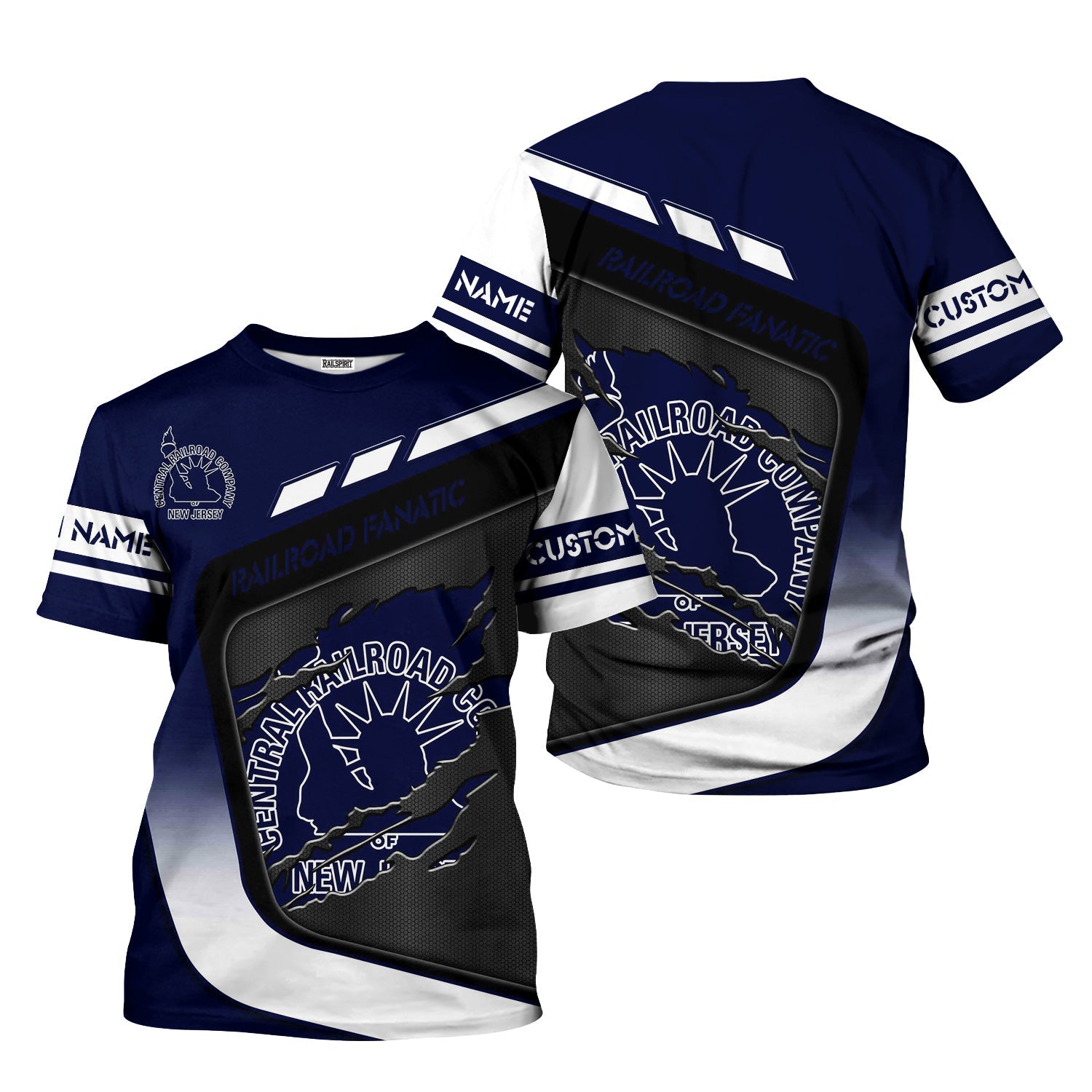 Railspirit Personalized Jersey Central Railroad T-Shirt Ripped Texture Style CNJ Train Shirt For Railroad Fanatic