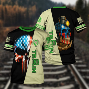 Railspirit Personalized Virginia & Truckee Railroad T-Shirt Train Skull American Flag Shirt All Over Print