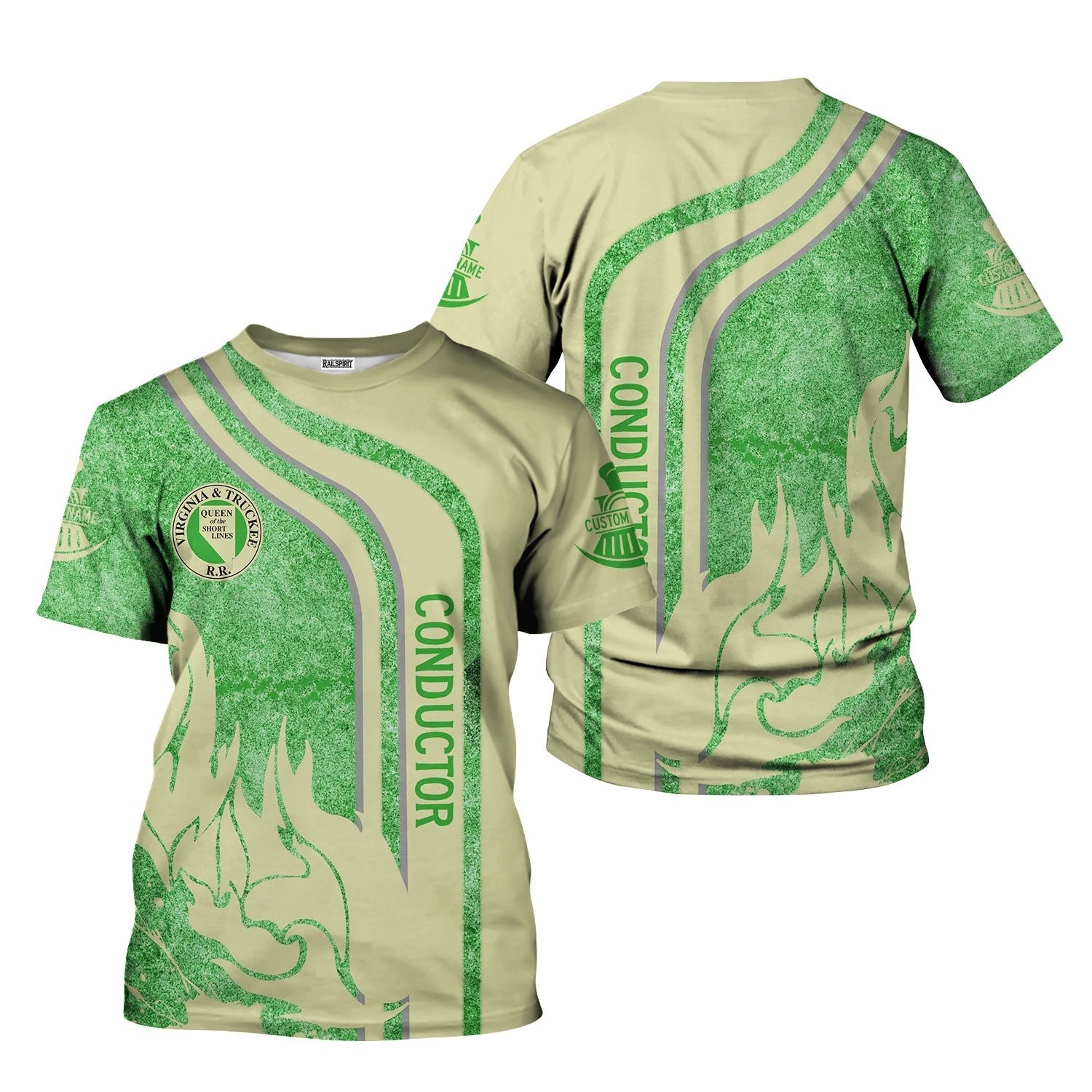 Railspirit Personalized Virginia & Truckee Railroad T-Shirt Flame Design with Custom Job Position Train Shirt