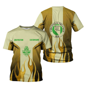 Railspirit Custom Name and Job Title Virginia & Truckee Railroad T-Shirt Flame Graphic Train Shirt