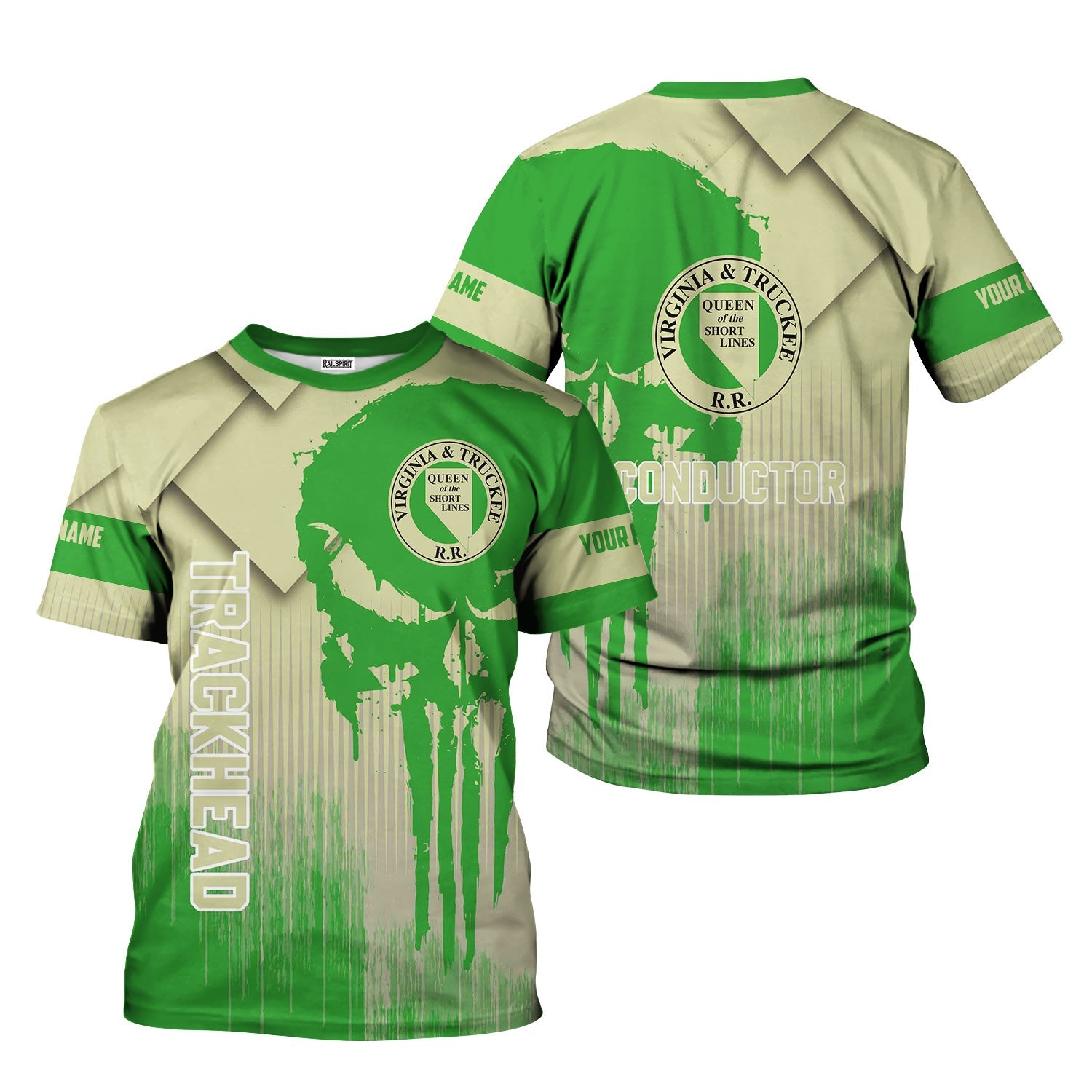 Railspirit Personalized Virginia & Truckee Railroad T-Shirt Skull Design with Custom Job Train Shirt for Trackhead Crew