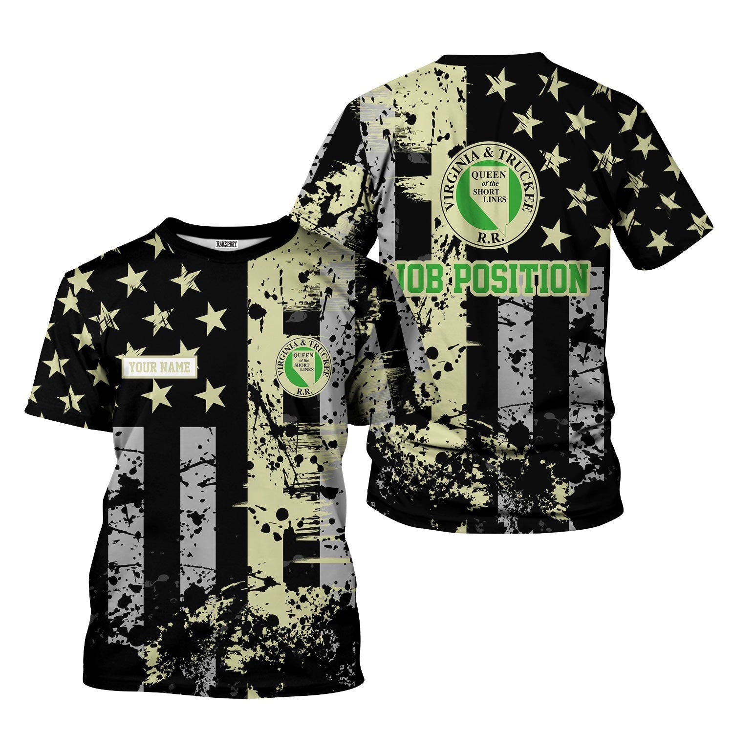 Railspirit Personalized Virginia & Truckee Railroad T-Shirt Artistic Paint American Flag Style Train Shirt