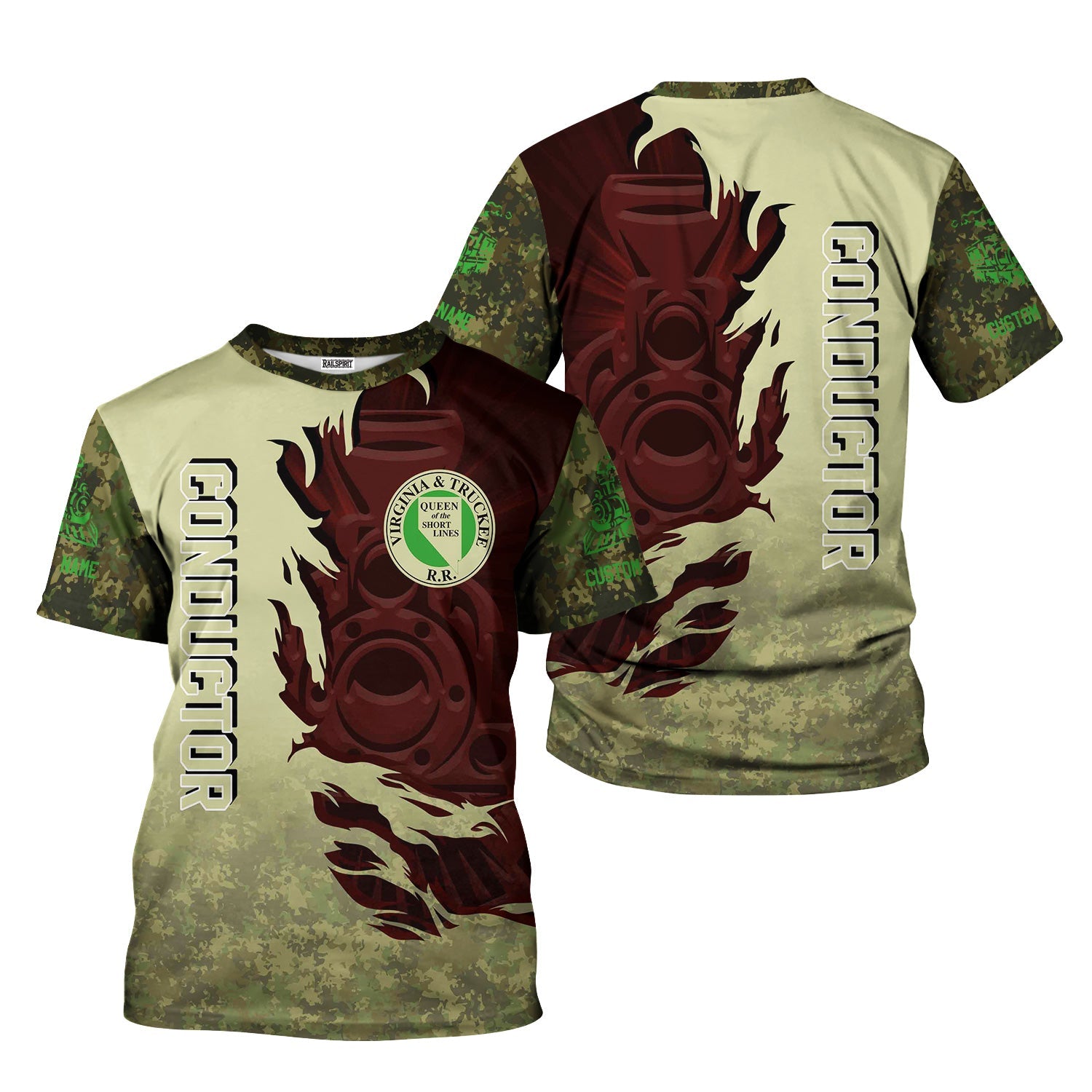 Railspirit Personalized Virginia & Truckee Railroad T-Shirt Blazing Style with Custom Position Train Shirt