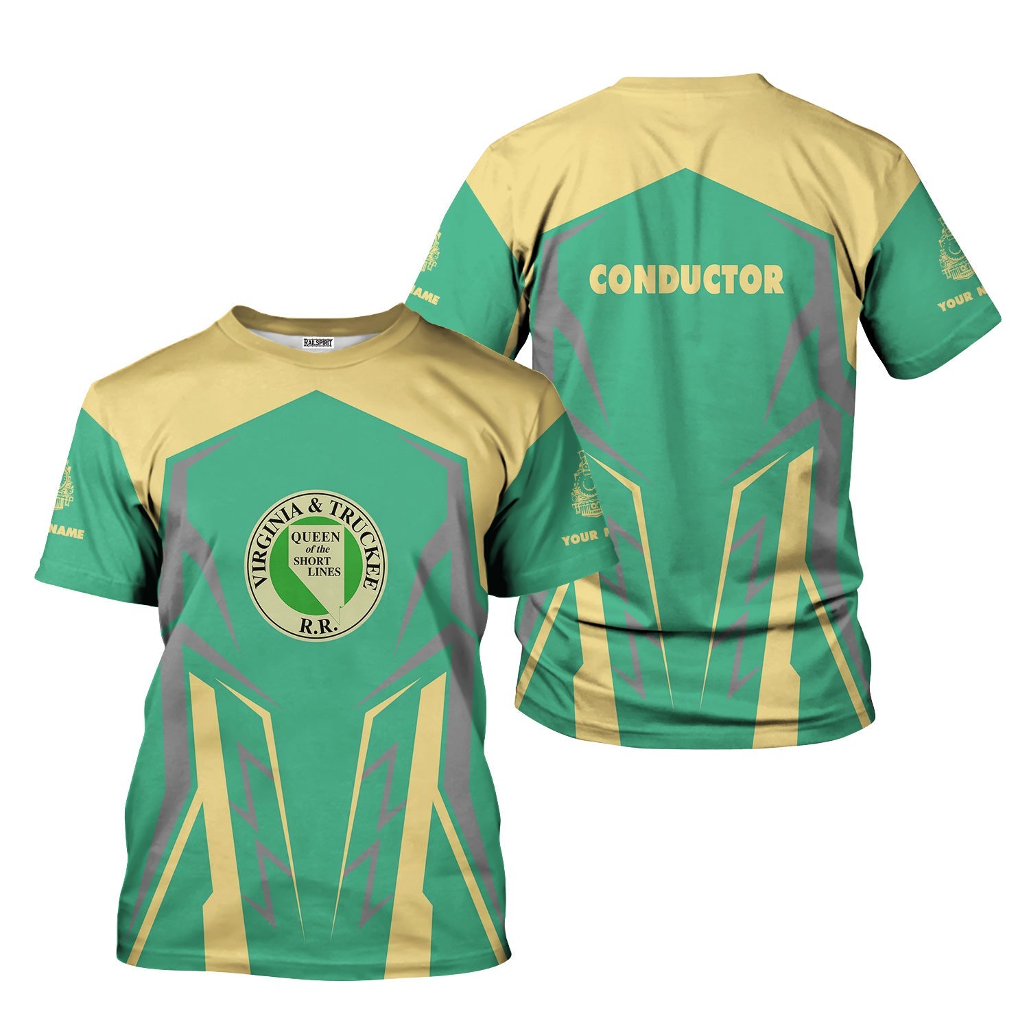 Railspirit Personalized Virginia & Truckee Railroad T-Shirt Futuristic Design with Custom Job Train Shirt